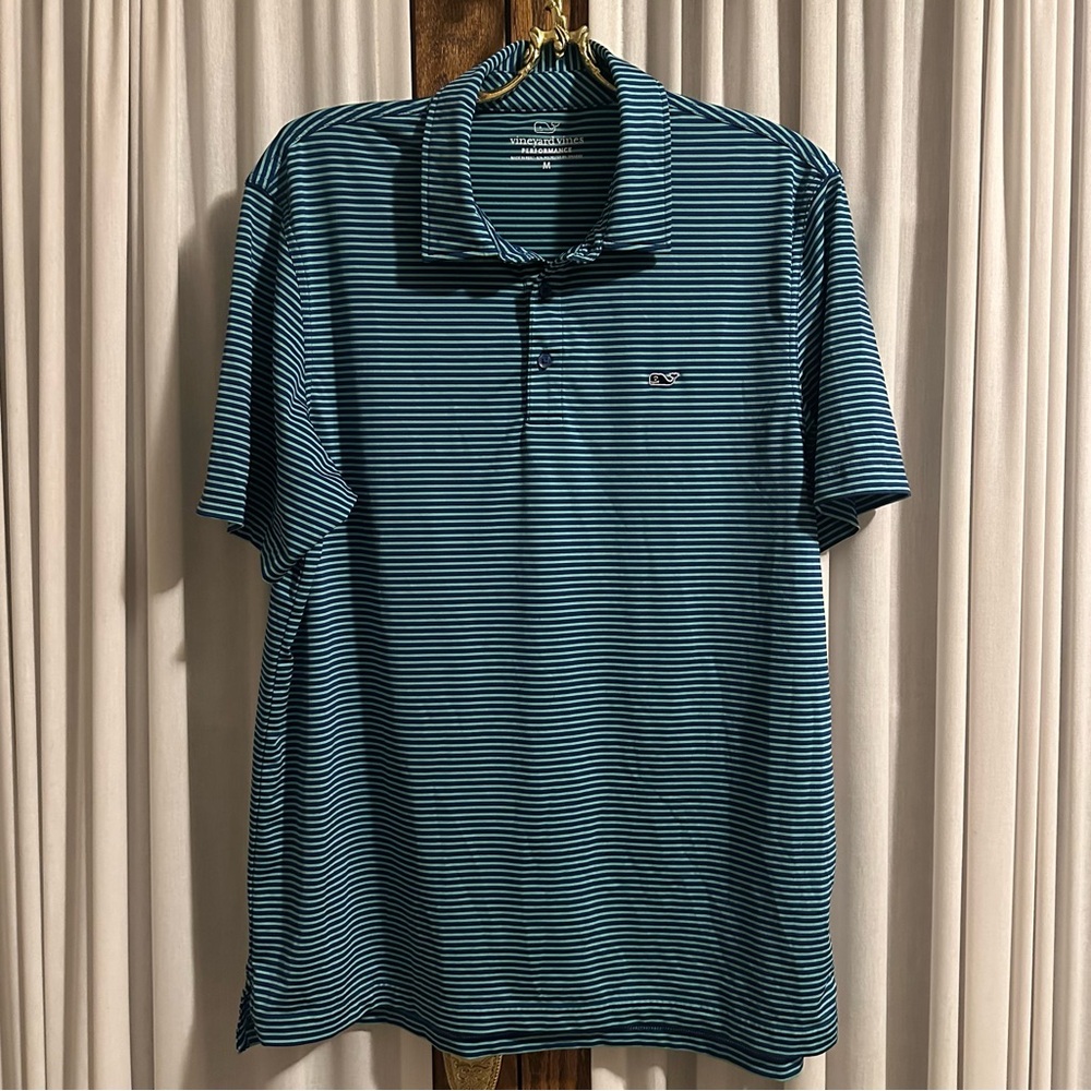 Vineyard Vines Blue Green Bradley Stripe Sankaty Polo Shirt